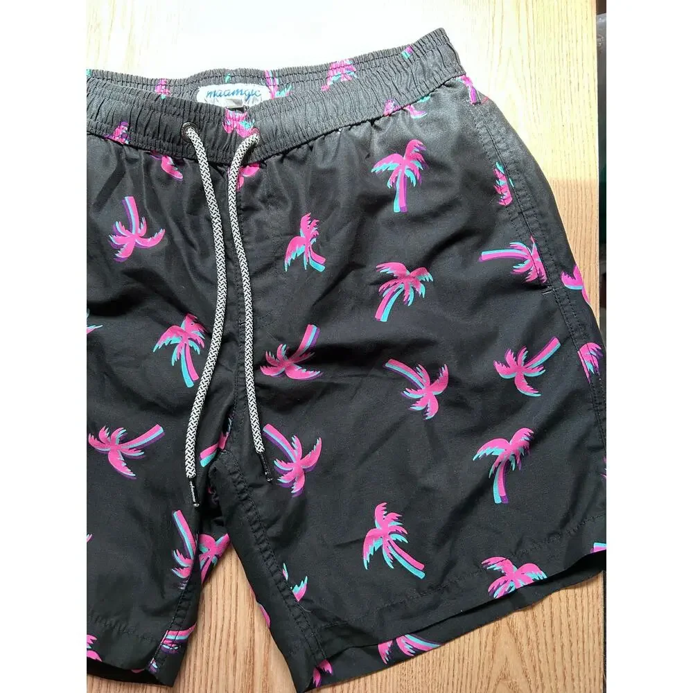 New Mens Maamgic Tropical Palm Tree 🌴Print Swim Trunks w/Liner Black Medium